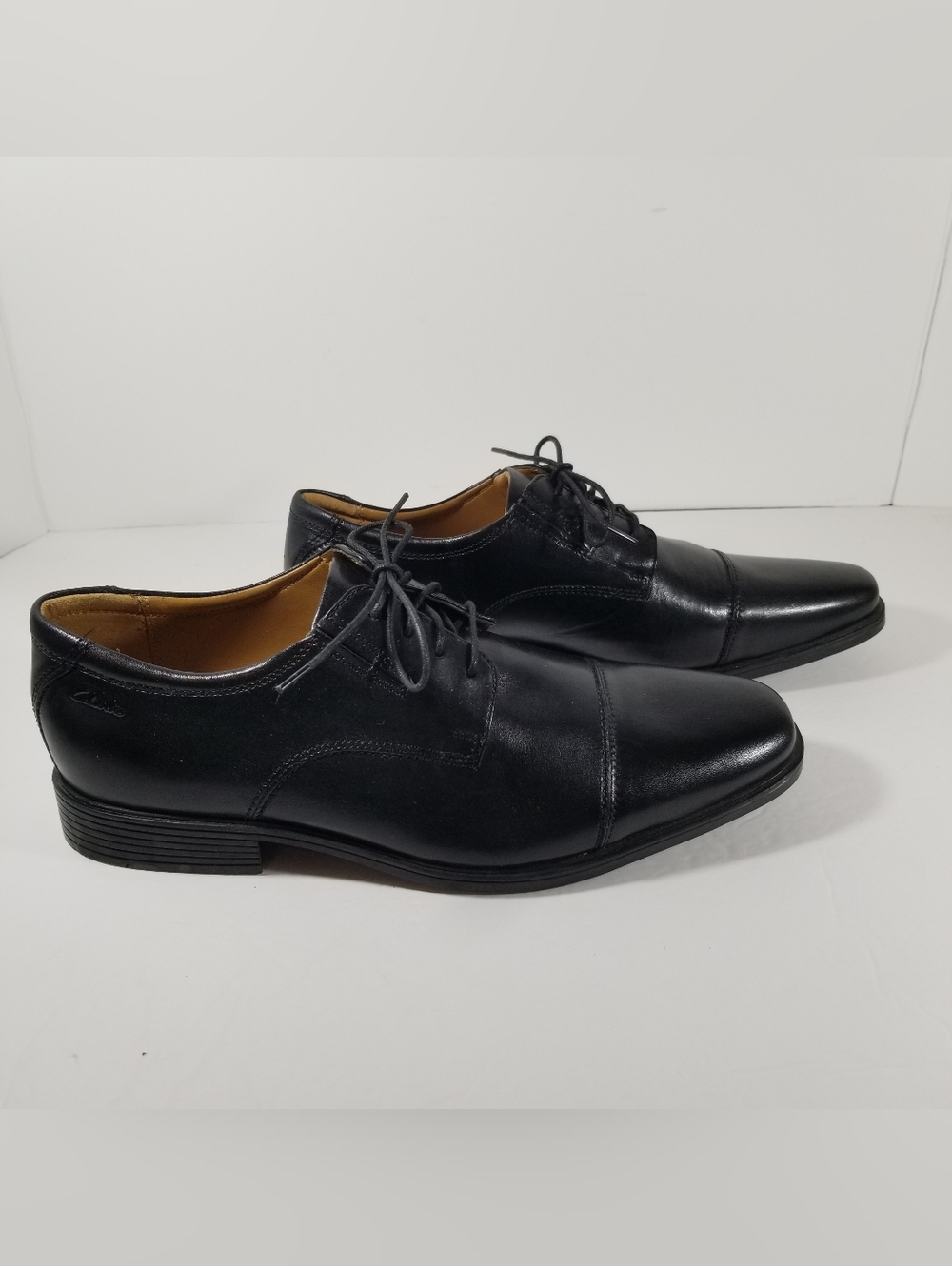 Clarks Tilden Cap Dress Shoes Men's Sz 11.5 M Leather Square Toe Lace-Up Black